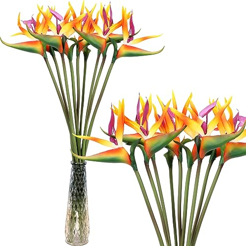 Hanaive 20 Stück Paradiesvogel Kunstpflanze 61 cm hawaiianische tropische Blumen Gummi Strelitzie Kunstblumen Blumenstrauß für Haus Garten Büro Hochzeit Innen Außen Party Dekor DIY (Gelb)