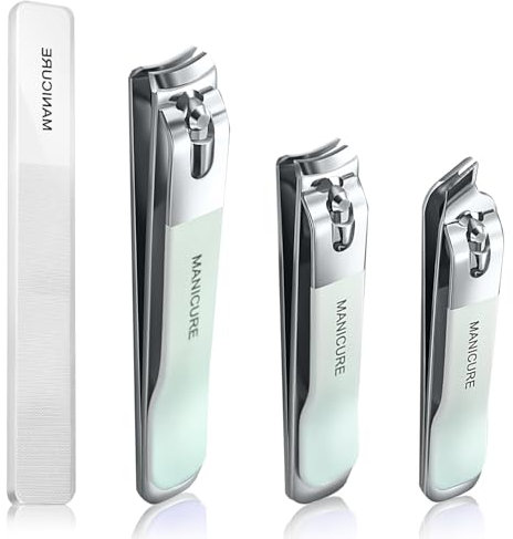 YUNYU Lot de 3 coupe-ongles en acier inoxydable très résistant pour couper les ongles des doigts et des orteils, avec lime à ongles, pour hommes, femmes, personnes âgées et enfants (vert)