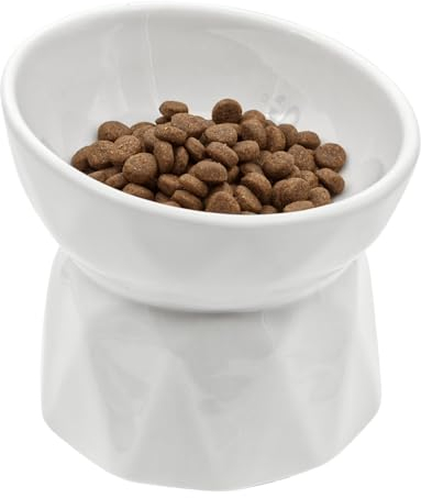 STI Ciotola Gatto Rialzata MOD. Chic in Ceramica Smaltata Bianca 200ml per crocchette, Umido e Acqua, Anche per Piccoli Cani, Facile da Pulire