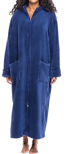 Alexander Del Rossa Long Zip Up Robes for Women, Plush Zipper Robes for Women Plus Size, Housecoats for Women Zipper Front