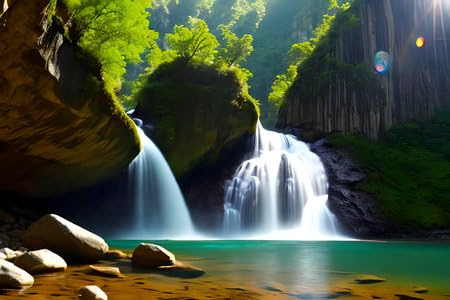 adrium Acryl-Bild 60 x 40 cm: Wasserfall im grünen Wald, natürlicher Landschaftshintergrund, China. (205288222)