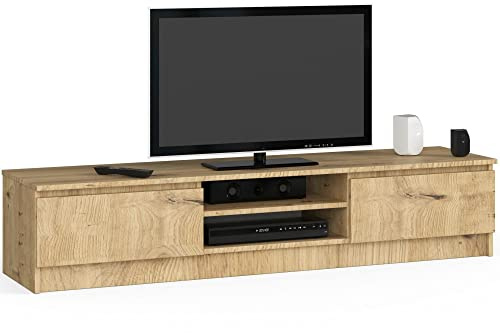 Home Collective Fernsehschrank 160cm breit mit Zwei Türen und Zwei offenen Regalen, moderner TV-Schrank, Lowboard, Wohnzimmer Schlafzimmer in Artisan Eiche