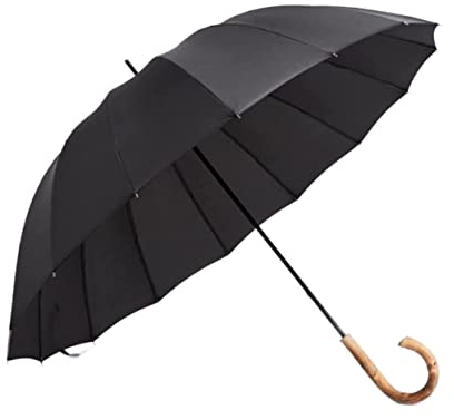 REEKOS Sturmfest Regenschirm Regenschirme Leichter Golfschirm, 42 Zoll, Winddicht, Großer Stockschirm, Holzhakengriff, Schnell Trocknender Rohrschirm Schirm Stark (Color : Black)