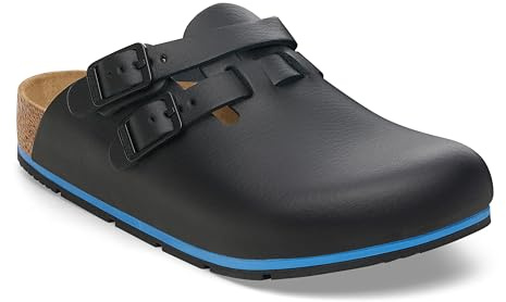 Birkenstock Kay Pro Pantoufles en cuir pour homme et femme – Sabots – Certifié selon la norme EN ISO 20347:2022 – Chaussures professionnelles pour médecine, restauration et service, Noir , 43 EU