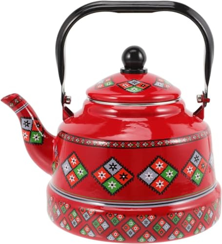 Bollitore da tè smaltato vintage per piano cottura, teiera per acqua calda, bollitore a gas, bollitore con manico, 2,5 l, rosso
