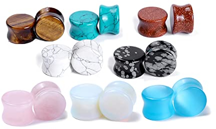 BCughia Ohrringe Tunnel Stein 6mm Ohr Plug Herren Mehrfarbig Stein Ear Tunnel Set, 16 Stück