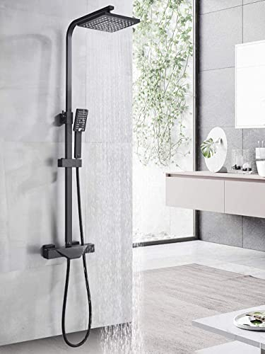 Generisch Badezimmerarmatur Schwarzer Regenduschkopf Thermostatischer Badhahn Wandmontage Badewanne Duschmischbatterie Duschhahn Duschset