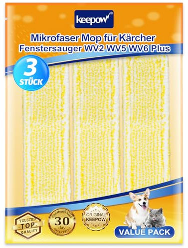 KEEPOW 3-teilige Set zur ultraeffizienten Fensterreinigung für Kärcher WV2, WV5, WV6 Plus,für EIN sauberes Indoor-Reinigungserlebnis, Artikelnummer 2.633-130.0