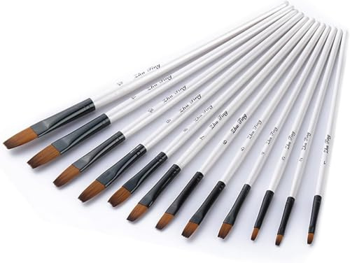 Künstlerpinsel Set, DOITEM 12 Stück Nylon Flachpinsel Malen Pinsel für Malerei Aquarell Ölmalerei Ölfarben Bürste, Weiß