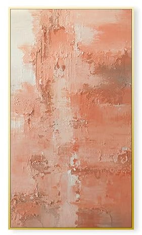 LCDIUDIU Ölbilder Auf Leinwand Handgemalt,Moderne Große Ölgemälde Ungerahmt Auf Leinwand, Handgemalt, Abstrakt, Orangefarbener Textur-Farbblock, Minimalistisches Kunstwerk, Wandkunst für Wohnzi