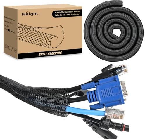 Nilight Cable Sleeve, 10ft-1inch Cable Management Sleeves, Braided Cable Sleeving, Split Self Wrapping Wire Loom for Computer Cable Electrical Wire Automotive Harness Protector Organizer, Black