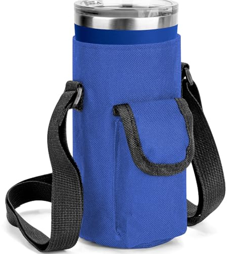 Linkidea Tumbler Carrier with Strap Compatible with YETI Rambler Tumbler 20oz, IRON °FLASK Classic Tumbler 2.0 20/24oz, Coffee Mug Sling Bag Holder, Shoulder Strap with Pocket, Blue