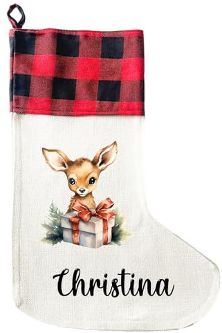 LIEBTASTISCH - Personalisierte Weihnachtssocken mit Tieren - 40cm x 30cm - Weihnachtsstrumpf zum Nikolaus oder Weihnachten - Namen - Geschenkbeutel - Nikolausstiefel zum Aufhängen (REH)
