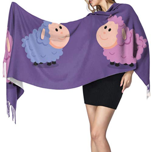 Zdlwaisw Bunter Sommer-Schal mit niedlichem Cartoon-Schaf, für Mädchen, Kaschmir-Schal, langer Fransen-Schal, 196 x 68 cm, groß, weich, Pashmina, extra warm, Siehe Abbildung, Einheitsgröße