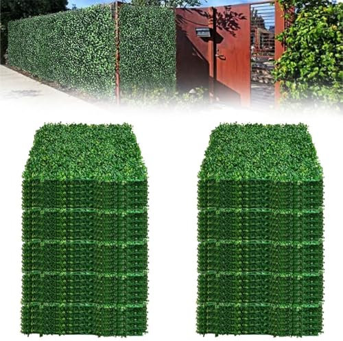 HNGKGJBL Artificial Grass Wall Panel Backdrop, 50 x 50 cm 50PCS UV-Anti Greenery Boxwood Panels for Indoor Outdoor Green Wall Decor & Ivy Fence Covering Privacy