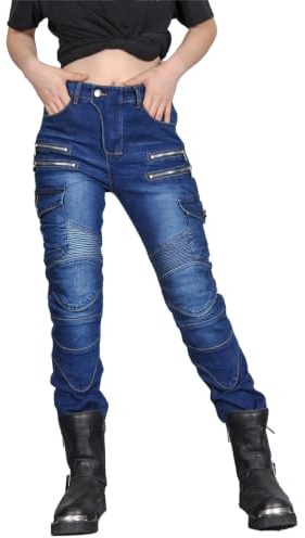 Motorradhose Damen Jeans Stretch – Motorrad Jeans Damen für Sommer/Winter& Alltag, bequem für Riding (Blau,XL)