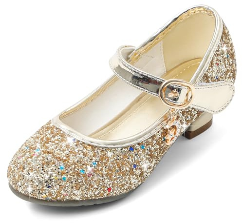 Cheerful Mario 5-10 Anni Scarpe Principessa Bambina Eleganti Glitterate Ballerine con Tacco per Ragazza Oro 33EU Suola 34