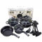 Royal Mark Set di Pentole 13 Pezzi, Set da Cucina Antiaderente con Coperchi in Vetro, Padelle e Utensili da Cucina, Nero