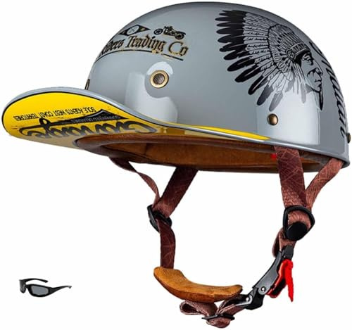 GKCEGHKS Casco A Scodella Scooter Motorino ECE Omologato Cromwell Caschi Casco Scooter Mezzo Casco da Motociclista Vintage Caschi Casco Faccia Aperta retrò Portatile Mezzi Caschi Jet