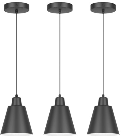 Klighten 3Pcs Lampada a Sospensione E27, Design Moderno, Regolabile in Altezza, Lampadario a Sospensione Minimalista in Ferro per Tavolo da Pranzo Soggiorno Cucina, Lampadina non Inclusa, Nero