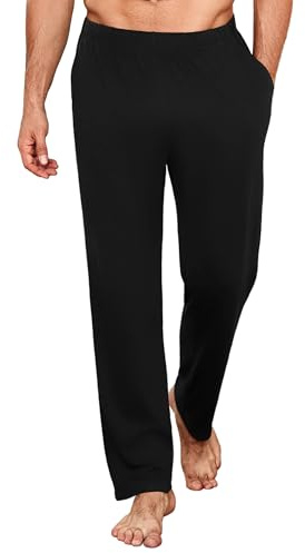 Uniexcosm Pantalones Pijama Hombre Largo Pantalón para Hombre Algodón Color Sólido Pantalon Largos con Bolsillos Casual Ropa de Dormir Negro M