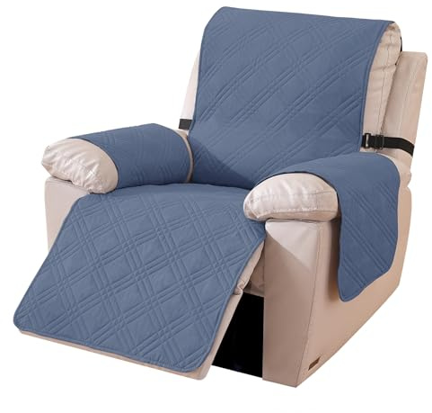 Ystyle Reversibel Fåtöljöverdrag, Relaxfåtöljskydd med Armstöd, Maskintvättbart Repskyddande TV-Fåtöljskydd, Halkskydd Sofföverdrag för Avkoppling Fåtölj (1-sits, Gråblå + Ljusgrå)
