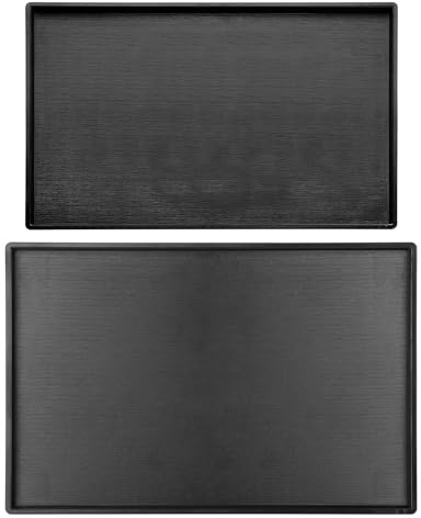 2 Pack Large Plastic Serving Trays, Non-Slip Rectangular Tray for Coffee Table, Kitchen & Parties - Black Wood Design, Durable Multi-Purpose Ottoman Platter (7x9.5)