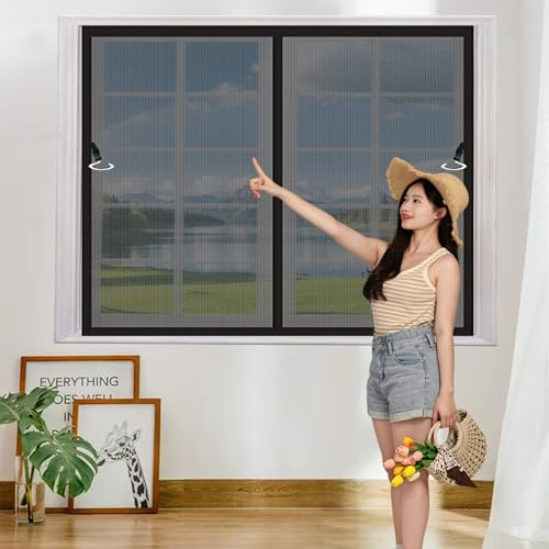 Mosquitera Magnetica Ventana 120 x 78 cm Mosquitera Ventana Corredera Protección Contra Mosquitos y Moscas Fácil de Limpiar sin Taladrar Ni Atornillar, Negro