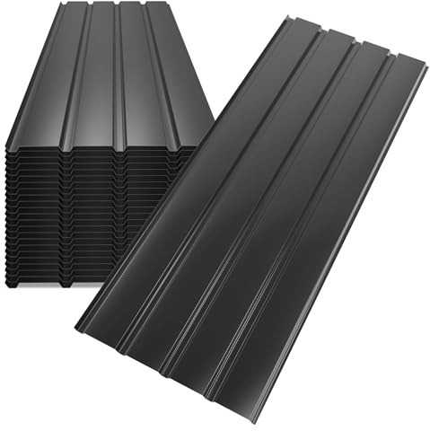 Mondeer 24pcs Roofing Sheets, Metal Corrugated Roofing Sheets Covers 12m², 115 x 45 cm, Galvanised Steel Roof for Garage Carport Shed Greenhouse Kennels Panels, Black