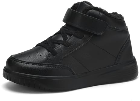 Yadurdu Boys Girls All Black Snow Boots Kids Outdoor Walking Fur Lined Warm Anti-Slip Winter Shoes Little Kid Size 2