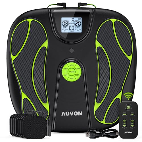 AUVON Medical Foot Massager Circulation Booster for Aching Legs & Foot Pain, TENS Machine with 15 Modes & 50 Intensities for Drug-Free Chronic Body Relief, EMS Muscle Stimulator with 8 TENS Pads