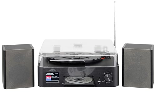 Reflexion Plattenspieler mit Lautsprecher & WLAN | Retro HiFi Anlage mit DAB+, Internetradio, Bluetooth, CD, USB-MP3 Aufnahme, Farbdisplay, Wecker & Sleep-Timer – Komplettsystem inkl. Fernbedienung