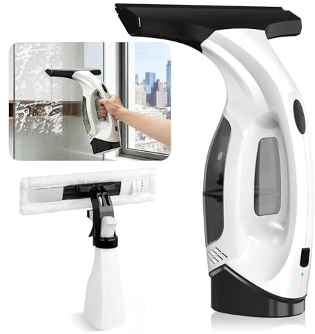 AURIVEE Aspirateur à Vitre sans Fil, Nettoyeur Vitre Électrique Portable avec Bouteille Spray et Chiffon Microfibre pour Fenêtres, Miroirs, Carrelage – Aspiration Puissante 2000Pa, Autonomie 40min