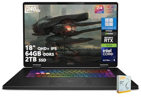 msi Crosshair 18 HX AI Gaming Laptop | 18 pulgadas QHD+ IPS 240Hz | Intel Core Ultra 9 275HX | 64GB DDR5 2TB SSD | GeForce RTX 5070 (hasta 798 tapas AI) | Thunderbolt 4 Win11 Pro retroiluminado RGB