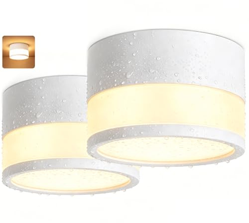 GeyouLux LED Aufbauspot IP65 3000K Deckenspot Rund Ø109*70mm 2er Weiß | 12W 1320LM LED Aufbaustrahler Deckenleuchte Warmweiß für Badezimmer Flur Wohnzimmer