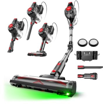 CM120 Aspirapolvere con Filo 70KPa/600W, Scopa Elettrica Potente con Supporto da Parete, Sistema Multiciclonico, Tubo Pieghevole, Antigroviglio, Cavo 7M, 1,5L, per Tappeti/Pavimenti/Peli di Animali