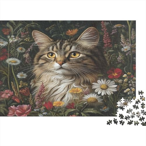 Gatto della Foresta Puzzle 1000 Pezzi Cartone per Adulti Prato Fiorito Gioco di Puzzle 1000 Pezzi Relax Decorazione Famiglia Regalo 52x38cm/1000pcs