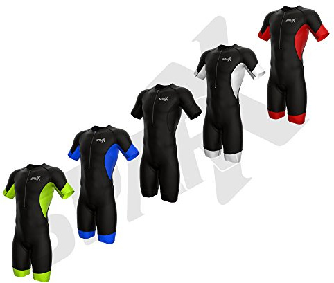 Sparx Men's Elite Sleeved Triathlon Suit Short Sleeve Trisuit SpeedSuit Skinsuit Swim-Bike-Run (XL, Black/Black)