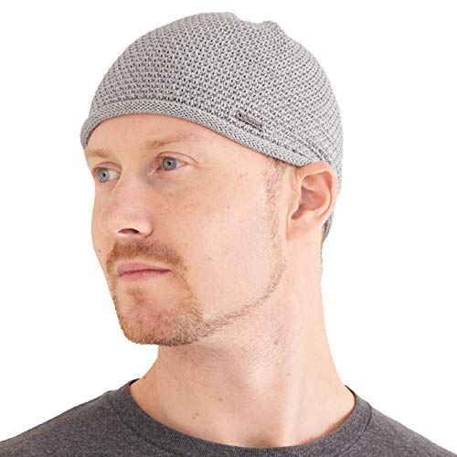 CHARM Herren Sommer Kufi Skull Cap - Baumwolle Mütze Muslim Prayer Beanie Hut Strickmütze Grau