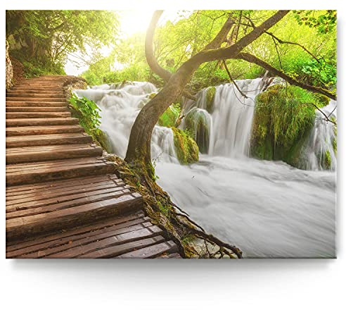 BilderKing Wandbild Wasserfall Kroatien - 200cm x 150cm Leinwand auf 4cm Keilrahmen