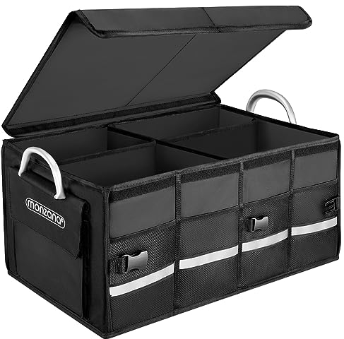 Monzana Organisateur de Coffre de Voiture Noir Couvercle 68L Rigide Pliable Parois renforcées Sac de Rangement Voiture