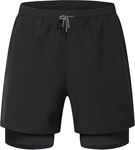 HOPLYNN Men Running Shorts Men's Shorts Workout with Phone Pocket 2 in 1 Gym Training Shorts Quick Drying