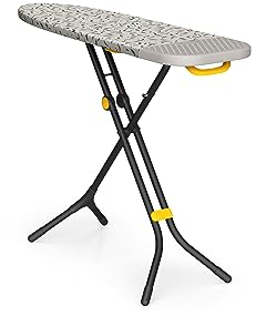 Joseph Joseph Glide Plus Bügeltisch mit kompakten Beinen und integrierter Dampfbügeleisenablage, 130 x 38 cm, Tropfsicherer, super saugfähiger Baumwollbezug, Beige/Schwarz