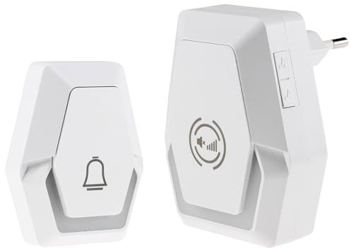 ChiliTec Funk-Türklingel Set Pilota Porta IP55 Innen Aussen 39 Melodien kabellos Klingeltaster Batteriebetrieben mit 230V Funk-Türgong Weiß