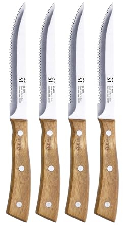 San Ignacio Agros - Ensemble de 4 couteaux pour la viande - Feuille en acier inoxydable avec finition Matt - Feuille 12,5 cm - Poignée en bois Acacia - Perfection