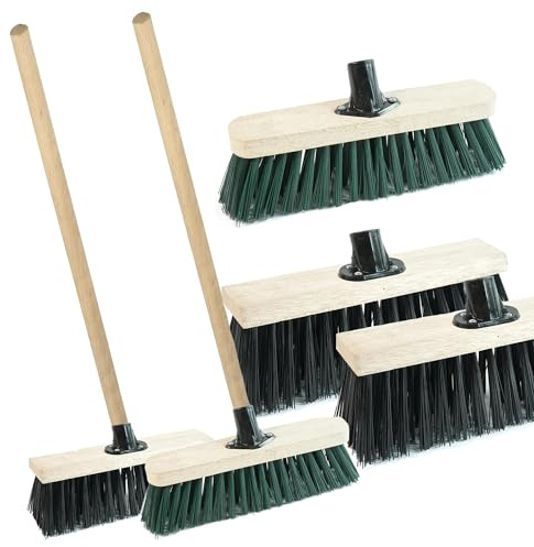 Wooden Handle Strong PVC Bristle Brooms | Perfect For Sweeping Patios, Yards, Garages & Driveways