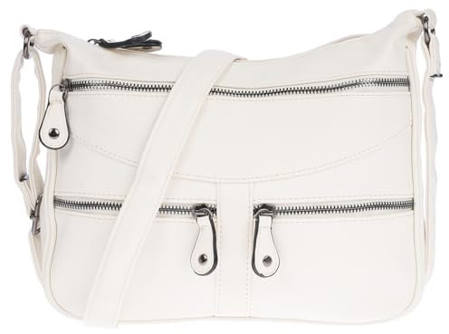 Christian Wippermann Damen Tasche Schultertasche Umhängetasche Crossover Bag Leder Optik Handtasche Off-Weiss