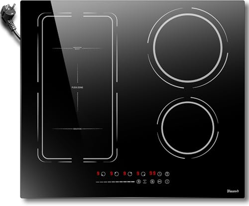 Placa Induccion 4 Fuegos Zona Flexible Disaenvir, Vitroceramica Induccion 60cm, Placa Inducción 9 Niveles, Función Boost-Aislamiento, temporizador, Bloqueo Para Niños, 220V~240V, 3500W, con Enchufe