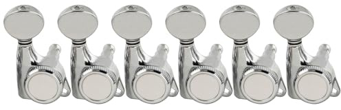 Musiclily Pro 6-in-line 18:1 Ratio Guitar Locking Tuners Machine Heads Guitar Locking String Tuning Pegs Keys for Strat Tele Style Electric Guitar, Chrome with Vintage Oval Button