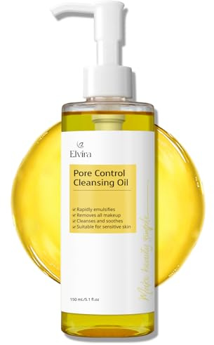 Elvira Mothers Day Gifts Pure Cleansing Oil, Makeup Remover & Pore Cleanser, Jojoba Oil Face Cleanser, Korean Skin Care, Plant-Based, Sensitive Skin Friendly, Hydrating, Fragrance Free